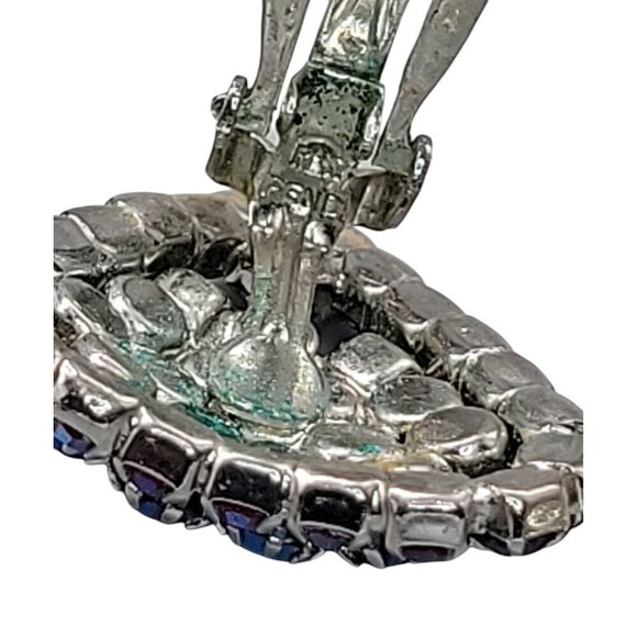 Aurora Borealis Clover Leaf Clip On Earrings Pat Pending Vintage Pave Rhinestone - Picture 11 of 11